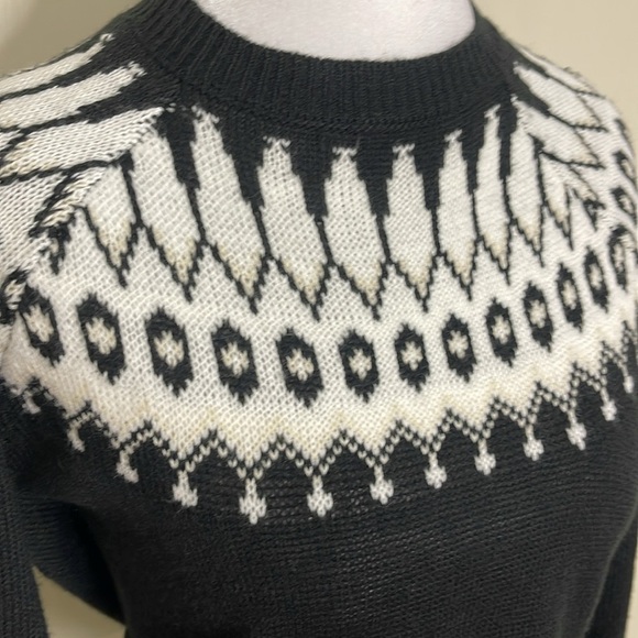 Neiman Marcus Womens Faux Fur Fair Isle Cable-Knit Sweater Black Size Small - Picture 5 of 12